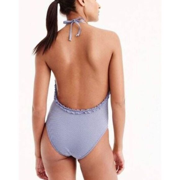 J.Crew Ruffle Halter Gingham Onepiece Swimsuit 10 - Picture 2 of 10